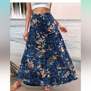 Zeagoo Floral A-Line Skirt in Navy - NEW Small